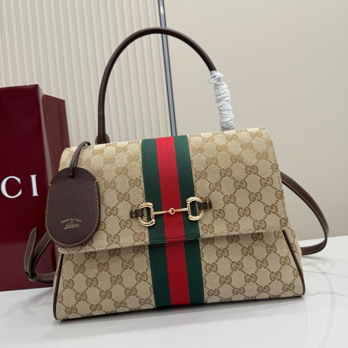 gucci paparazzo medium gg original canvas web stripe horsebit leather trim top handle flap bag #875018